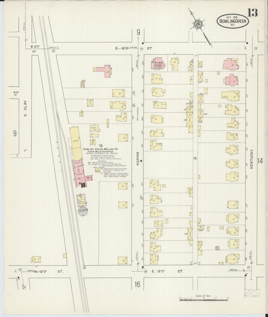 Sanborn Fire Insurance Map from Bowling Green, Warren County, Kentucky (1914), Sheet #0013 - Historic Sanborn Fire Insurance Map Print, vintage old map wall art, antique decor, genealogy gift, Kentucky Kentucky map