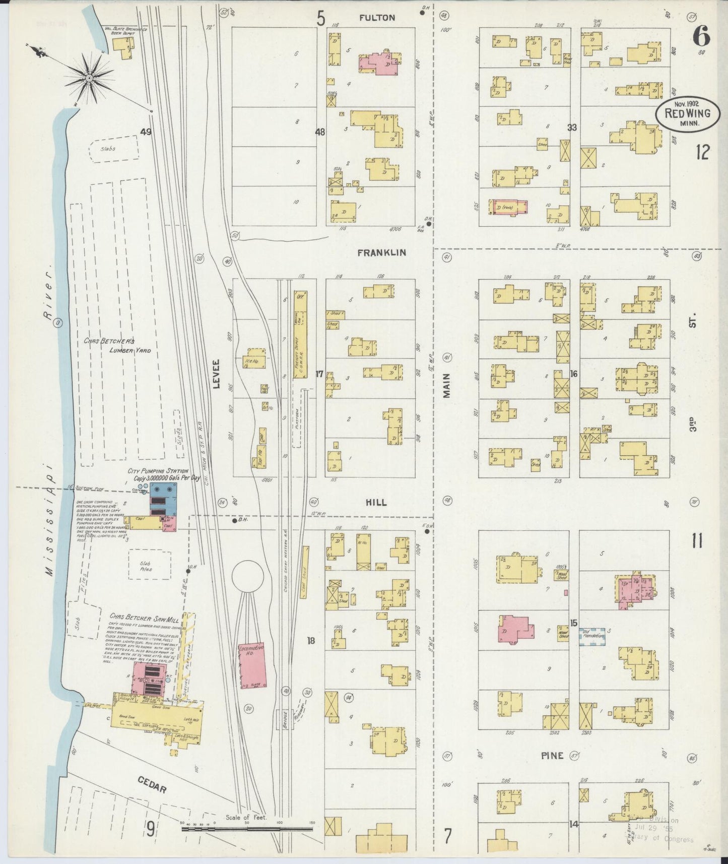 Sanborn Fire Insurance Map from Red Wing, Goodhue County, Minnesota (1902), Sheet #0006 - Complete Map Set gallery image, historic Sanborn map, vintage wall art, Minnesota Minnesota