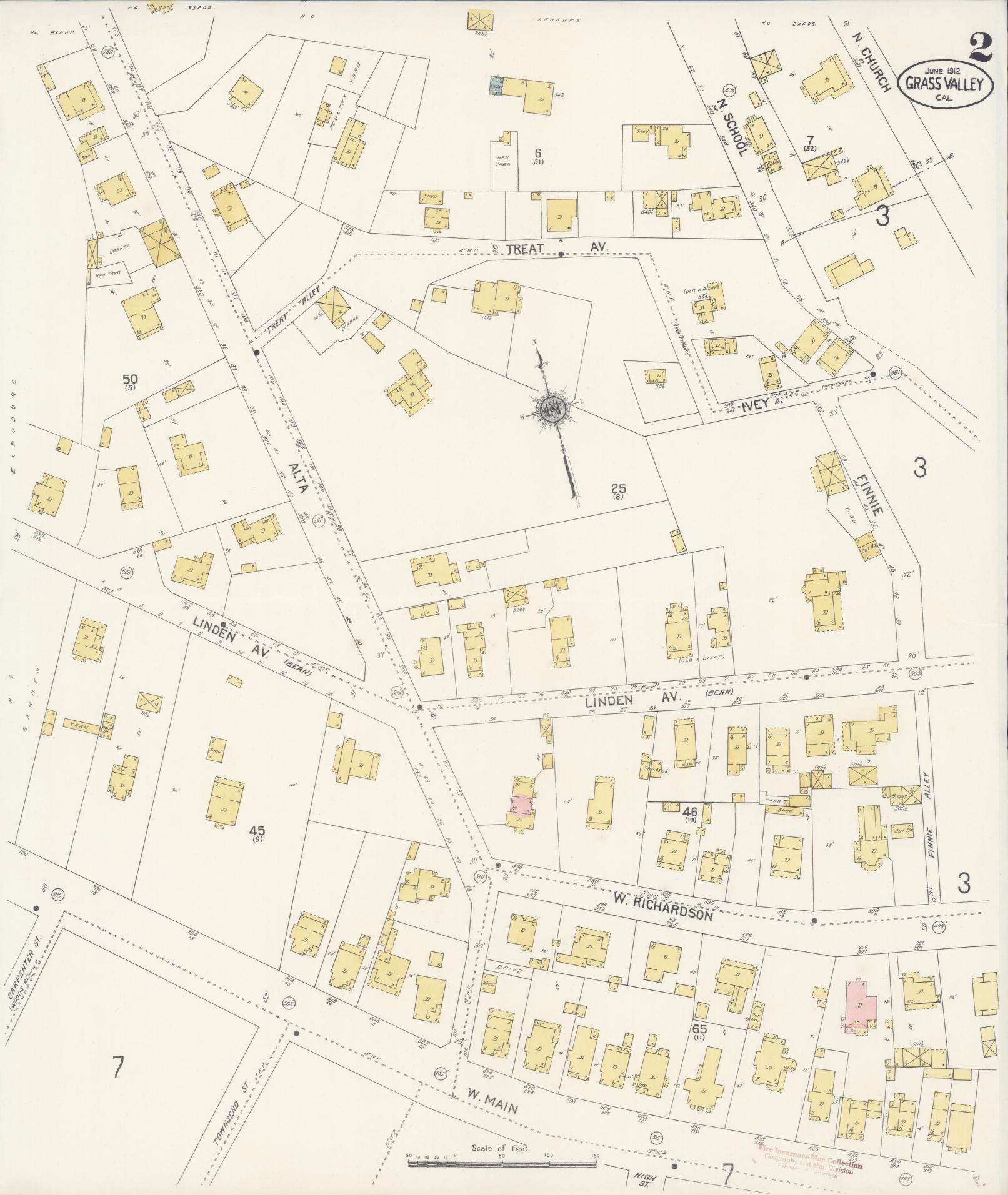 Sanborn Fire Insurance Map from Grass Valley, Nevada County, California (1912), Sheet #0002 - Historic Sanborn Fire Insurance Map Print, vintage old map wall art, antique decor, genealogy gift, Grass Valley Nevada map