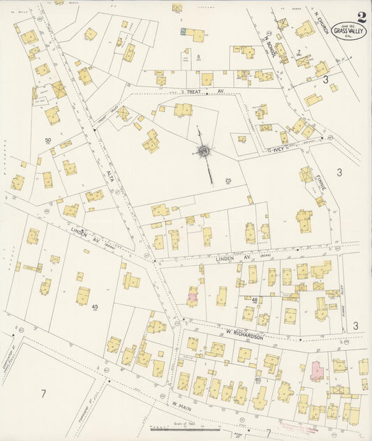 Sanborn Fire Insurance Map from Grass Valley, Nevada County, California (1912), Sheet #0002 - Historic Sanborn Fire Insurance Map Print, vintage old map wall art, antique decor, genealogy gift, Grass Valley Nevada map
