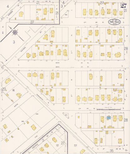 Sanborn Fire Insurance Map from Twin Falls, Twin Falls County, Idaho (1922), Sheet #0027 - Complete Map Set gallery image, historic Sanborn map, vintage wall art, Falls Idaho