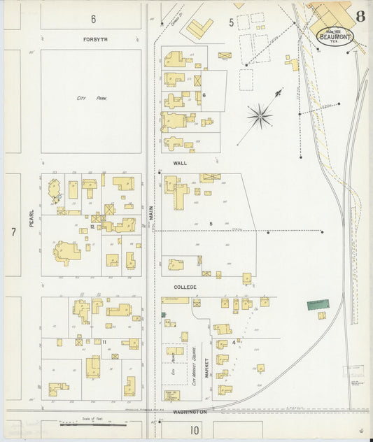 Sanborn Fire Insurance Map from Beaumont, Jefferson County, Texas (1902), Sheet #0008 - Historic Sanborn Fire Insurance Map Print, vintage old map wall art, antique decor, genealogy gift, Texas Texas map