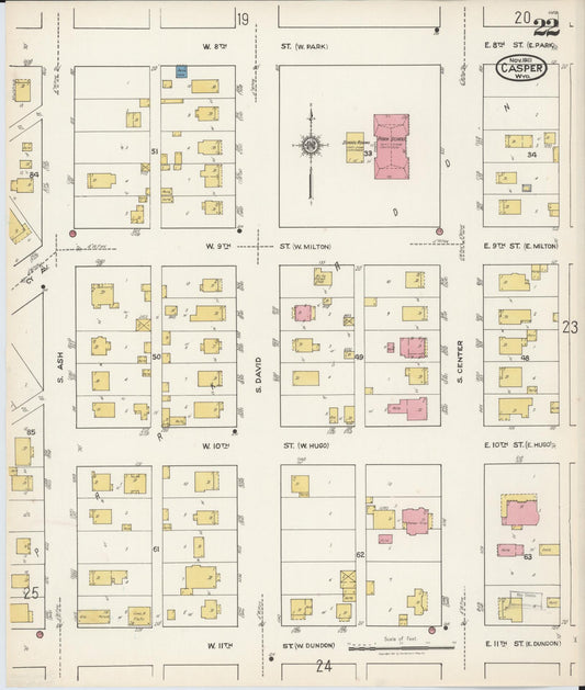 Sanborn Fire Insurance Map from Casper, Natrona County, Wyoming (1921), Sheet #0023 - Historic Sanborn Fire Insurance Map Print, vintage old map wall art, antique decor, genealogy gift, Wyoming Wyoming map