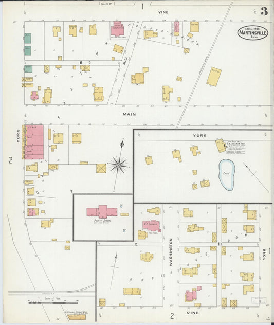 Sanborn Fire Insurance Map from Martinsville, Clark County, Illinois (1906), Sheet #0003 - Historic Sanborn Fire Insurance Map Print, vintage old map wall art, antique decor, genealogy gift, Illinois Illinois map