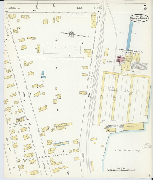 Sanborn Fire Insurance Map from Harbor Springs, Emmet County, Michigan (1912), Sheet #0005 - Historic Sanborn Fire Insurance Map Print, vintage old map wall art, antique decor, genealogy gift, Michigan Michigan map