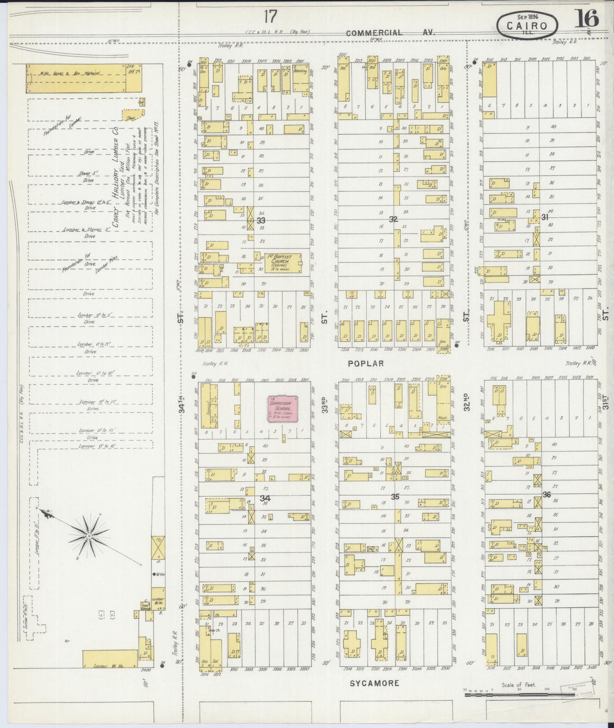 Sanborn Fire Insurance Map from Cairo, Alexander County, Illinois (1896), Sheet #0016 - Complete Map Set gallery image, historic Sanborn map, vintage wall art, Illinois Illinois