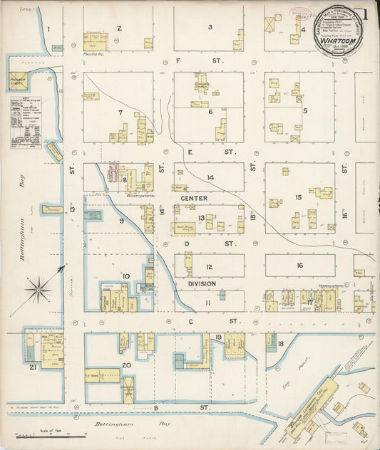 Sanborn Fire Insurance Map from Whatcom, Whatcom County, Washington (1888), Sheet #0002 - Historic Sanborn Fire Insurance Map Print, vintage old map wall art, antique decor, genealogy gift, Washington Washington map