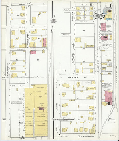 Sanborn Fire Insurance Map from Cleburne, Johnson County, Texas (1918), Sheet #0006 - Historic Sanborn Fire Insurance Map Print, vintage old map wall art, antique decor, genealogy gift, Texas Texas map