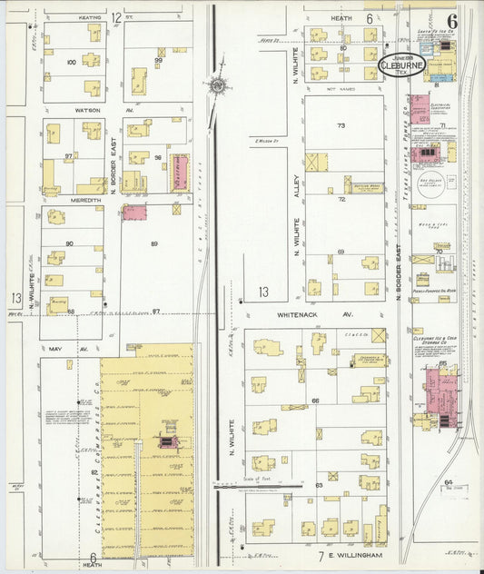 Sanborn Fire Insurance Map from Cleburne, Johnson County, Texas (1918), Sheet #0006 - Historic Sanborn Fire Insurance Map Print, vintage old map wall art, antique decor, genealogy gift, Texas Texas map