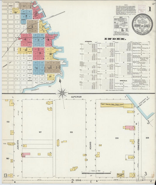 Sanborn Fire Insurance Map from Havre De Grace, Harford County, Maryland (1904), Sheet #0001 - Historic Sanborn Fire Insurance Map Print, vintage old map wall art, antique decor, genealogy gift, Maryland Maryland map