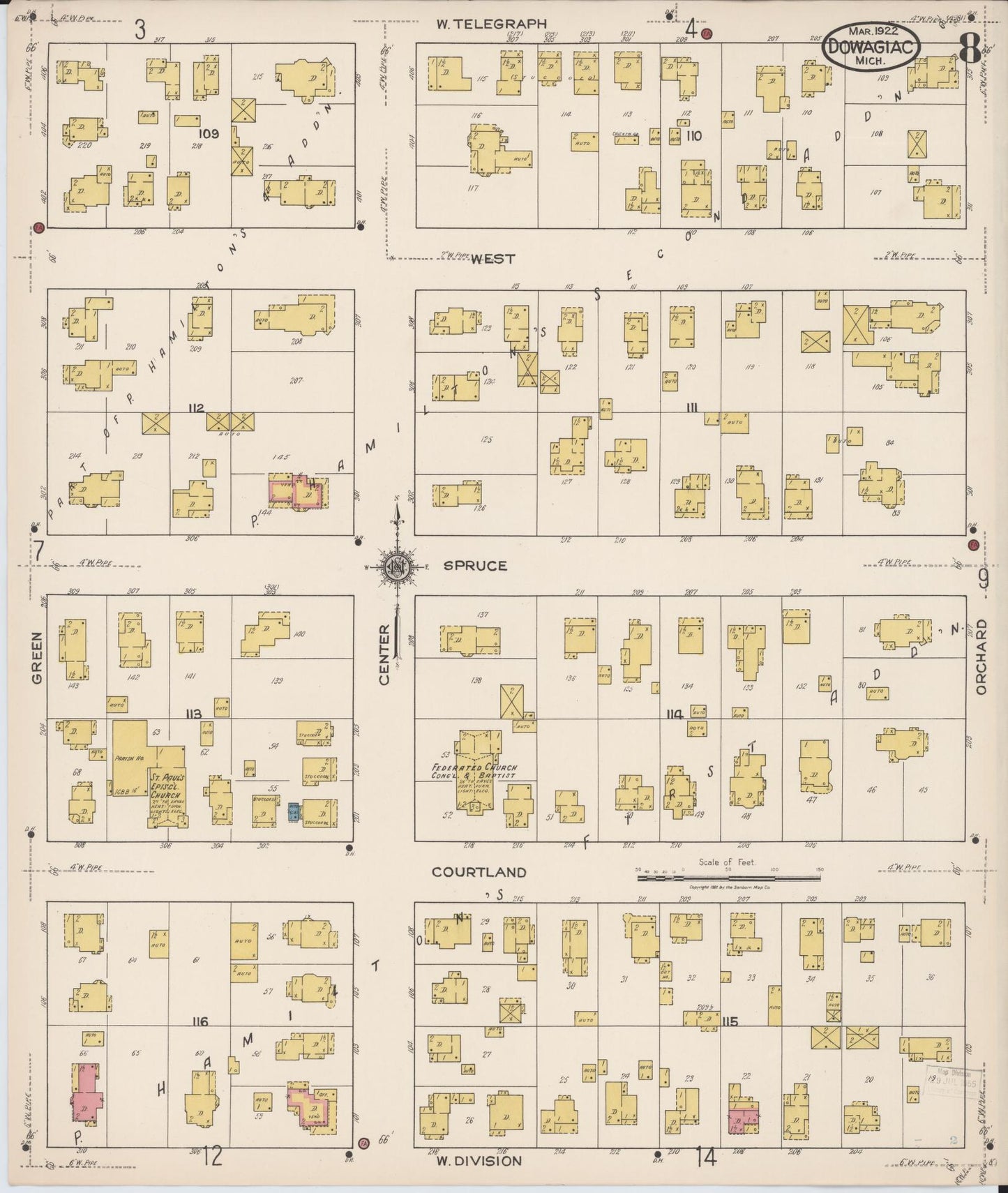 Sanborn Fire Insurance Map from Dowagiac, Cass County, Michigan (1922), Sheet #0008 - Complete Map Set gallery image, historic Sanborn map, vintage wall art, Michigan Michigan