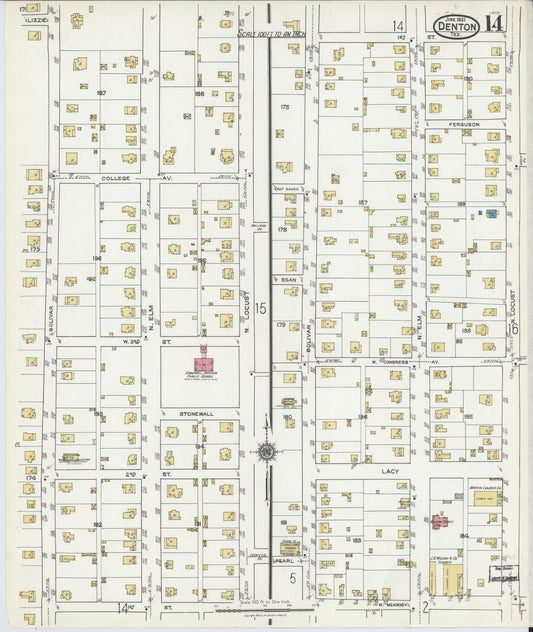 Sanborn Fire Insurance Map from Denton, Denton County, Texas (1921), Sheet #0014 - Historic Sanborn Fire Insurance Map Print, vintage old map wall art, antique decor, genealogy gift, Texas Texas map