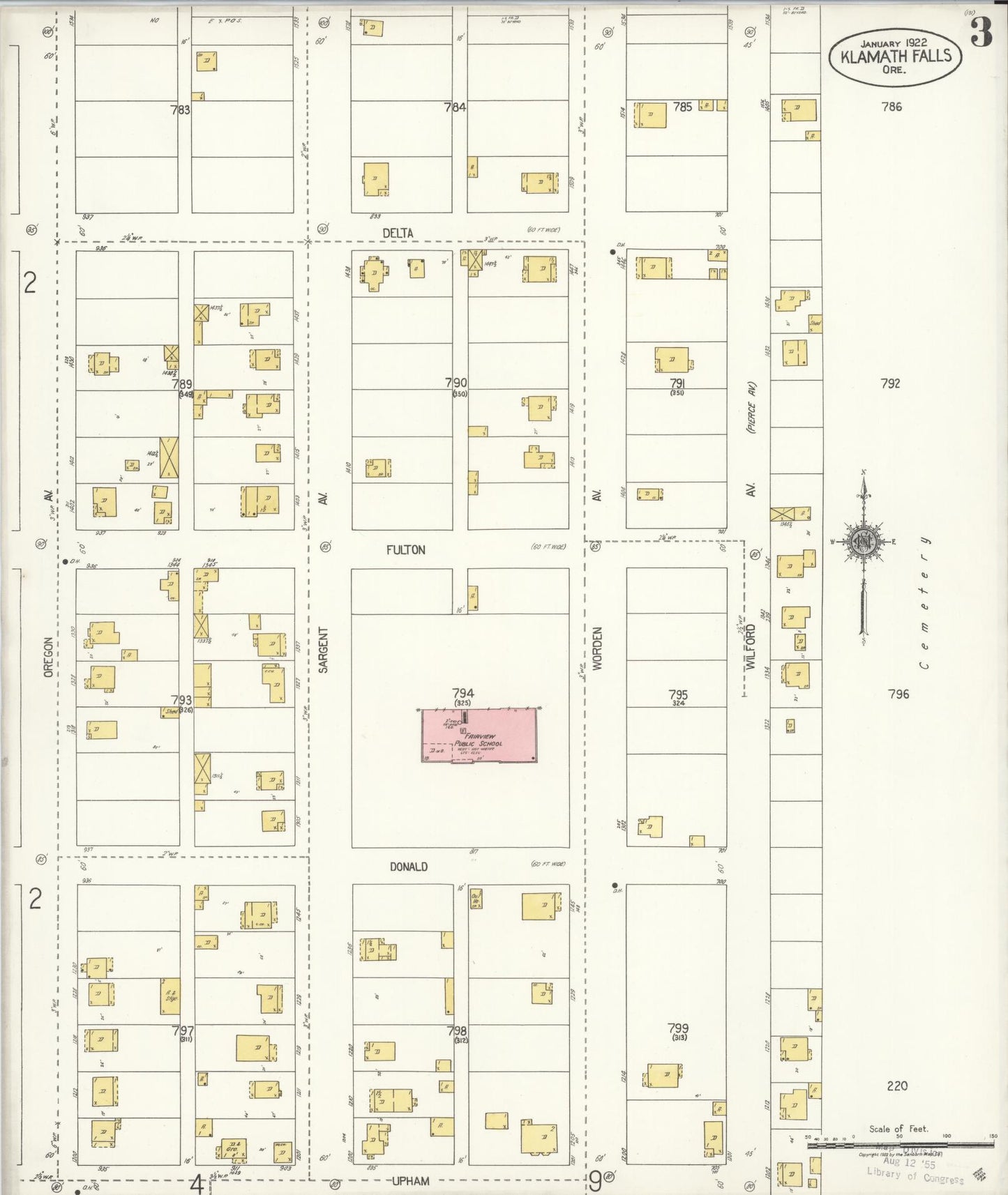 Sanborn Fire Insurance Map from Klamath Falls, Klamath County, Oregon (1921), Sheet #0003 - Complete Map Set gallery image, historic Sanborn map, vintage wall art, Oregon Oregon