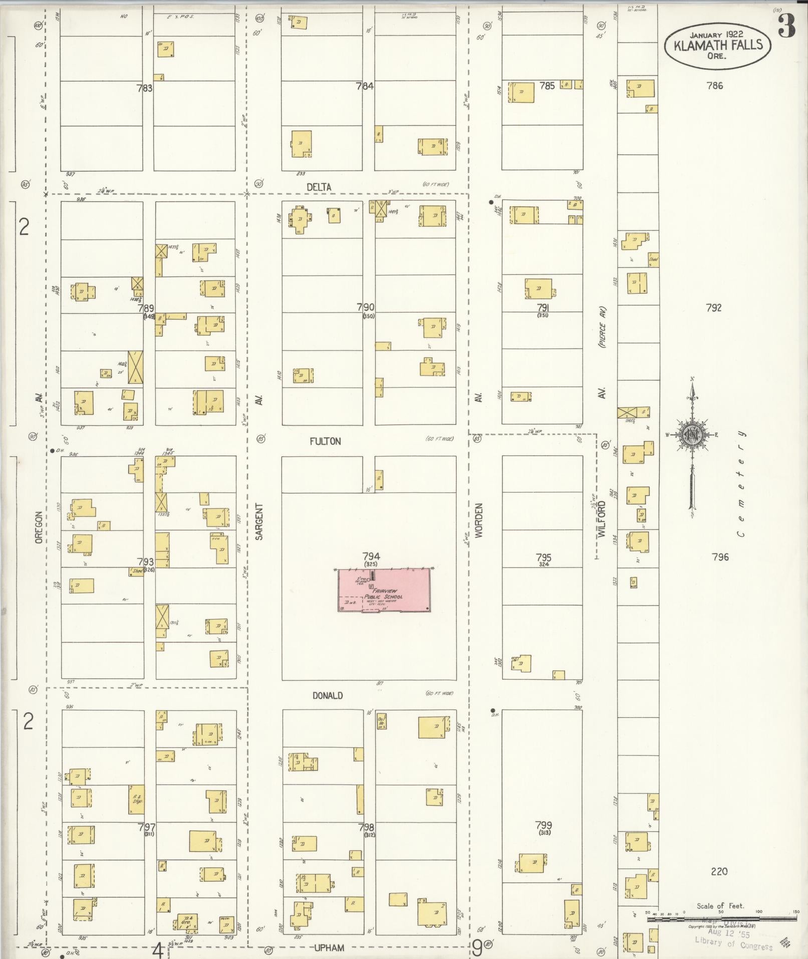 Sanborn Fire Insurance Map from Klamath Falls, Klamath County, Oregon (1921), Sheet #0003 - Complete Map Set gallery image, historic Sanborn map, vintage wall art, Oregon Oregon