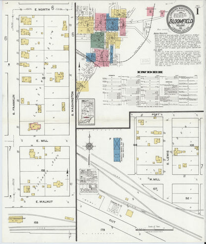 Sanborn Fire Insurance Map from Bloomfield, Greene County, Indiana (1921), Sheet #0001 - Historic Sanborn Fire Insurance Map Print, vintage old map wall art, antique decor, genealogy gift, Indiana Indiana map