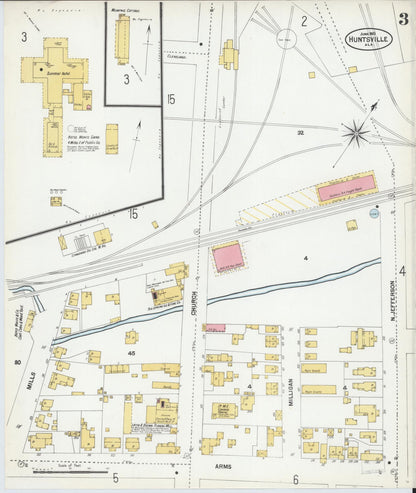 Sanborn Fire Insurance Map from Huntsville, Madison County, Alabama (1901), Sheet #0003 - Complete Map Set gallery image, historic Sanborn map, vintage wall art, Alabama Alabama
