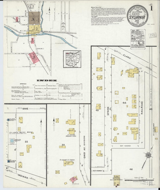 Sanborn Fire Insurance Map from Sylvania, Lucas County, Ohio (1919), Sheet #0001 - Historic Sanborn Fire Insurance Map Print, vintage old map wall art, antique decor, genealogy gift, Ohio Ohio map