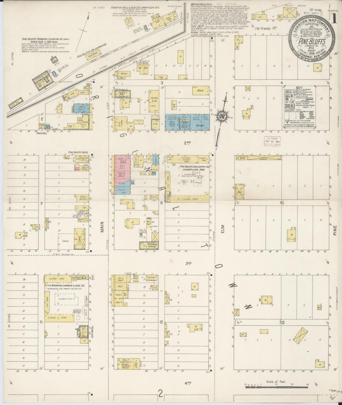 Sanborn Fire Insurance Map from Pine Bluffs, Laramie County, Wyoming. (1914) – Historic Sanborn Fire Insurance Map Print
