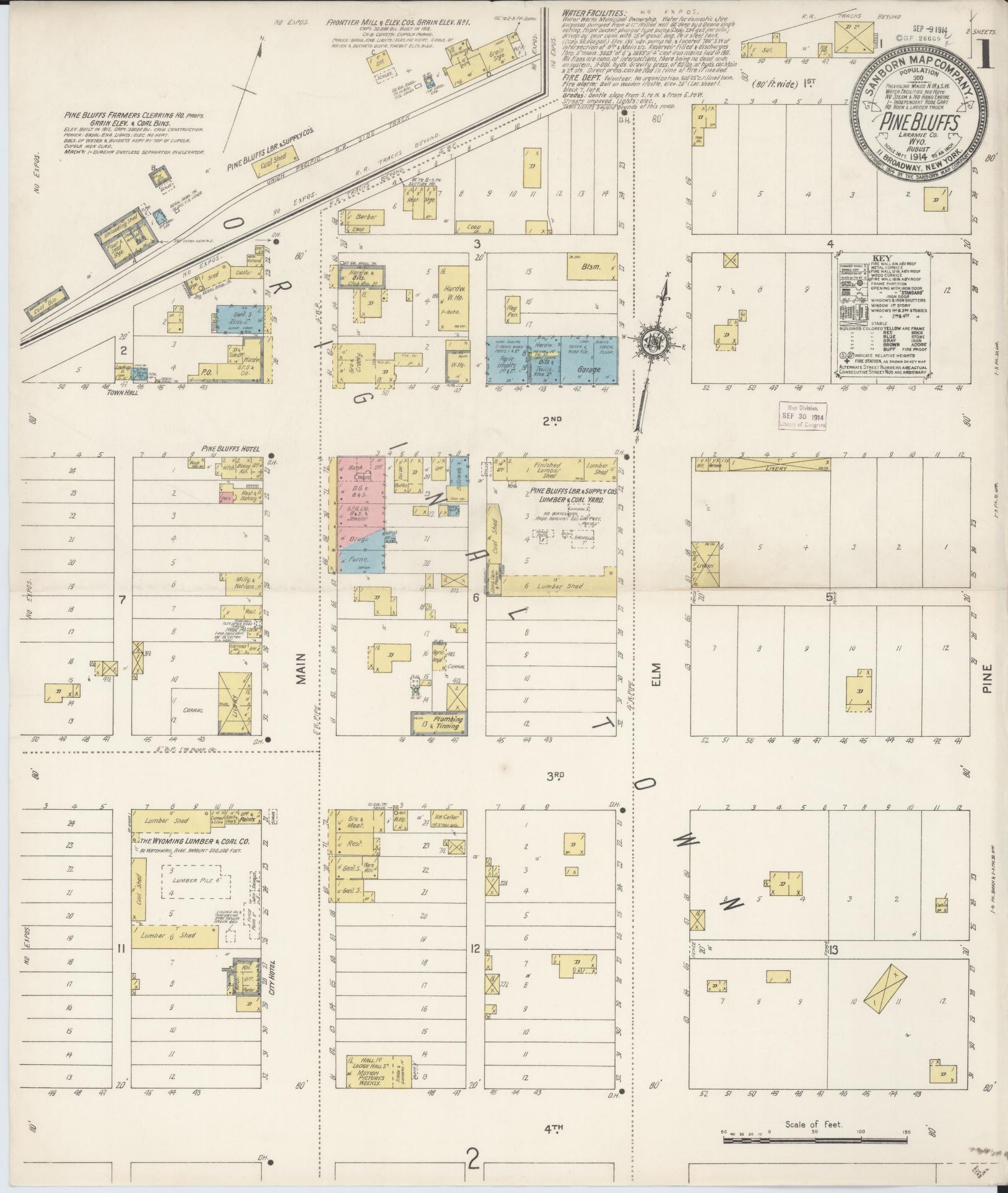 Sanborn Fire Insurance Map from Pine Bluffs, Laramie County, Wyoming. (1914) – Historic Sanborn Fire Insurance Map Print