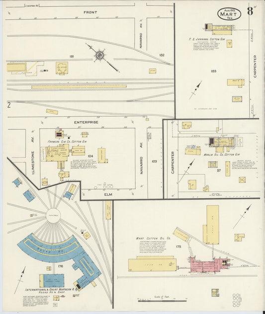 Sanborn Fire Insurance Map from Mart, McLennan County, Texas (1915), Sheet #0008 - Historic Sanborn Fire Insurance Map Print, vintage old map wall art, antique decor, genealogy gift, Texas Texas map