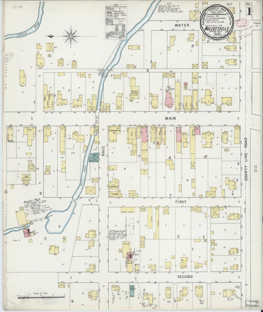 Sanborn Fire Insurance Map from Wolcottville, Noble And LaGrange Counties, Indiana (1895), Sheet #0001 - Historic Sanborn Fire Insurance Map Print, vintage old map wall art, antique decor, genealogy gift, Indiana Indiana map