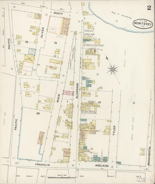 Sanborn Fire Insurance Map from Monterey, Monterey County, California (1888), Sheet #0002 - Historic Sanborn Fire Insurance Map Print, vintage old map wall art, antique decor, genealogy gift, California California map