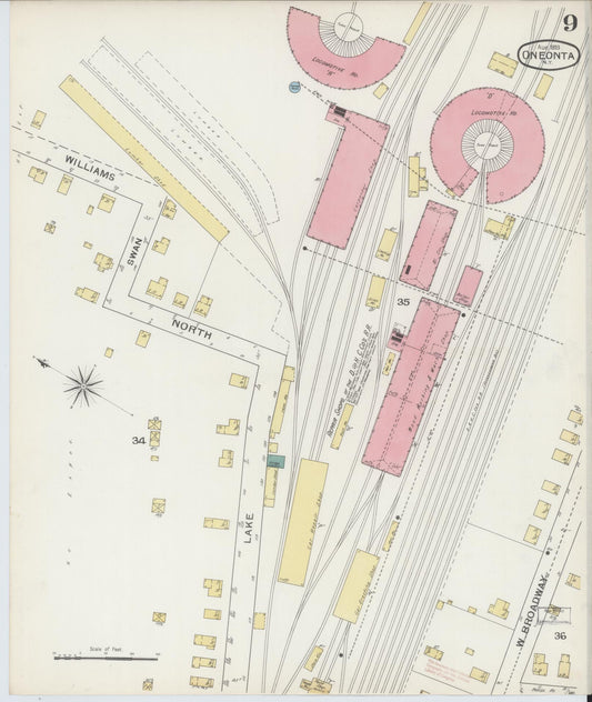 Sanborn Fire Insurance Map from Oneonta, Otsego County, New York (1893), Sheet #0009 - Historic Sanborn Fire Insurance Map Print, vintage old map wall art, antique decor, genealogy gift, New York New York map