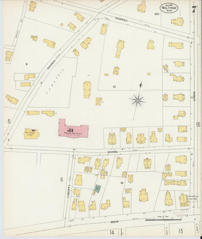Sanborn Fire Insurance Map from Waltham, Middlesex County, Massachusetts (1903), Sheet #0007 - Complete Map Set gallery image, historic Sanborn map, vintage wall art, Massachusetts Massachusetts