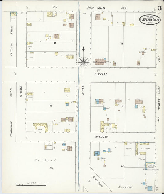 Sanborn Fire Insurance Map from Pleasant Grove, Utah County, Utah (1890), Sheet #0003 - Historic Sanborn Fire Insurance Map Print, vintage old map wall art, antique decor, genealogy gift, Pleasant Grove Utah map