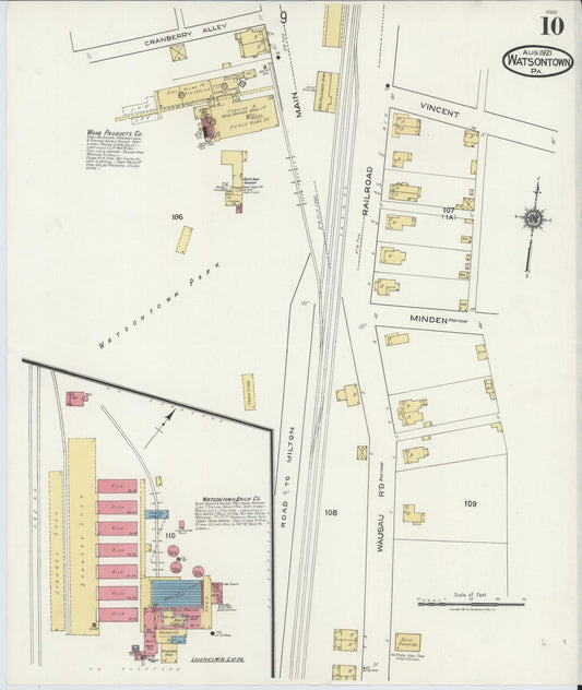 Sanborn Fire Insurance Map from Watsontown, Northumberland County, Pennsylvania (1921), Sheet #0010 - Historic Sanborn Fire Insurance Map Print, vintage old map wall art, antique decor, genealogy gift, Pennsylvania Pennsylvania map
