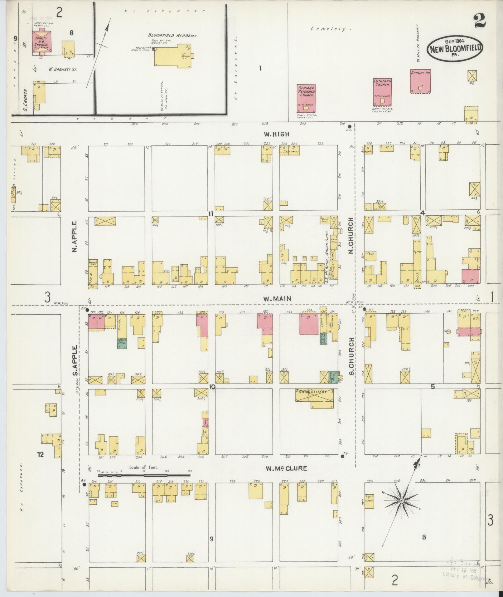 Sanborn Fire Insurance Map from New Bloomfield, Perry County, Pennsylvania (1904), Sheet #0002 - Complete Map Set gallery image, historic Sanborn map, vintage wall art, Pennsylvania Pennsylvania