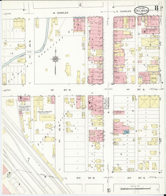 Sanborn Fire Insurance Map from Oelwein, Fayette County, Iowa (1914), Sheet #0008 - Historic Sanborn Fire Insurance Map Print, vintage old map wall art