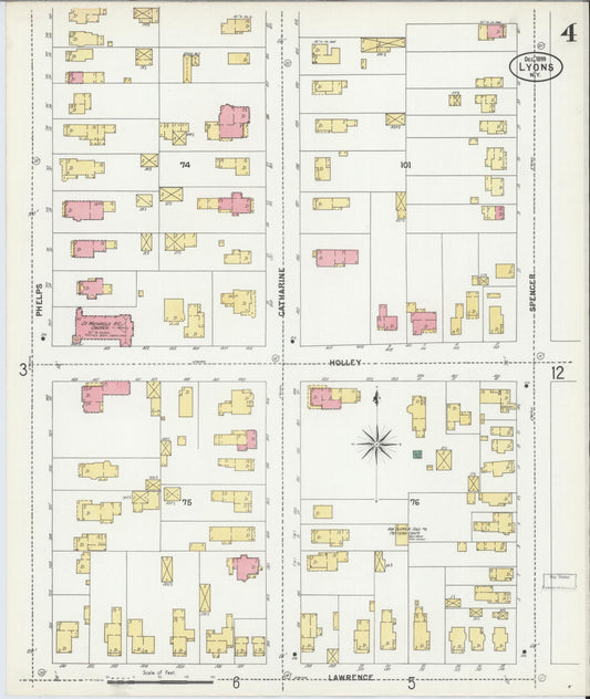 Sanborn Fire Insurance Map from Lyons, Wayne County, New York (1899), Sheet #0004 - Historic Sanborn Fire Insurance Map Print, vintage old map wall art, antique decor, genealogy gift, New York New York map