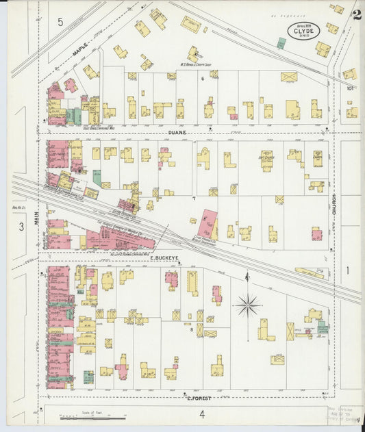 Sanborn Fire Insurance Map from Clyde, Sandusky County, Ohio (1899), Sheet #0002 - Historic Sanborn Fire Insurance Map Print, vintage old map wall art, antique decor, genealogy gift, Ohio Ohio map