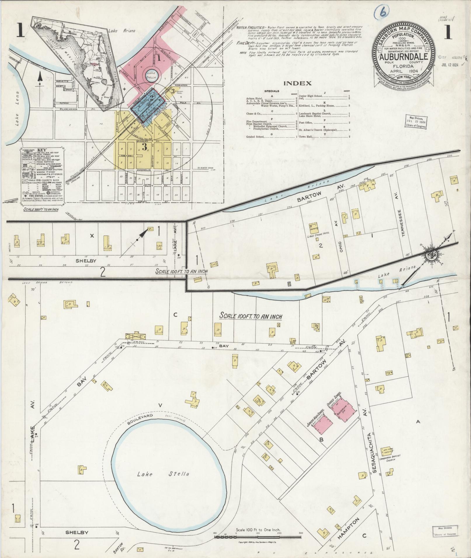 Sanborn Fire Insurance Map from Auburndale, Polk County, Florida. (1924) – Historic Sanborn Fire Insurance Map Print
