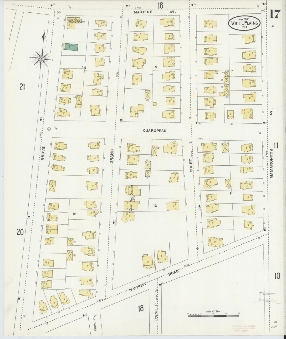 Sanborn Fire Insurance Map from White Plains, Westchester County, New York (1905), Sheet #0017 - Complete Map Set gallery image, historic Sanborn map, vintage wall art, New York New York