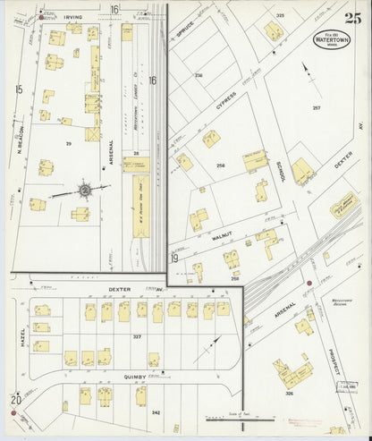 Sanborn Fire Insurance Map from Watertown, Middlesex County, Massachusetts (1911), Sheet #0025 - Complete Map Set gallery image, historic Sanborn map, vintage wall art, Massachusetts Massachusetts