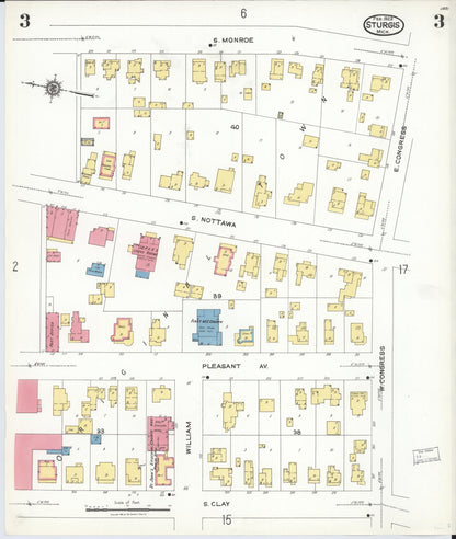 Sanborn Fire Insurance Map from Sturgis, Saint Joseph County, Michigan (1923), Sheet #0003 - Historic Sanborn Fire Insurance Map Print, vintage old map wall art, antique decor, genealogy gift, Michigan Michigan map