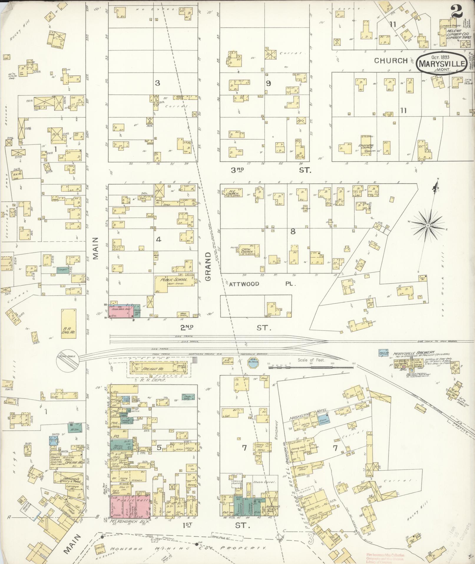 Sanborn Fire Insurance Map from Marysville, Lewis And Clark County, Montana (1893), Sheet #0002 - Complete Map Set gallery image, historic Sanborn map, vintage wall art, Montana Montana