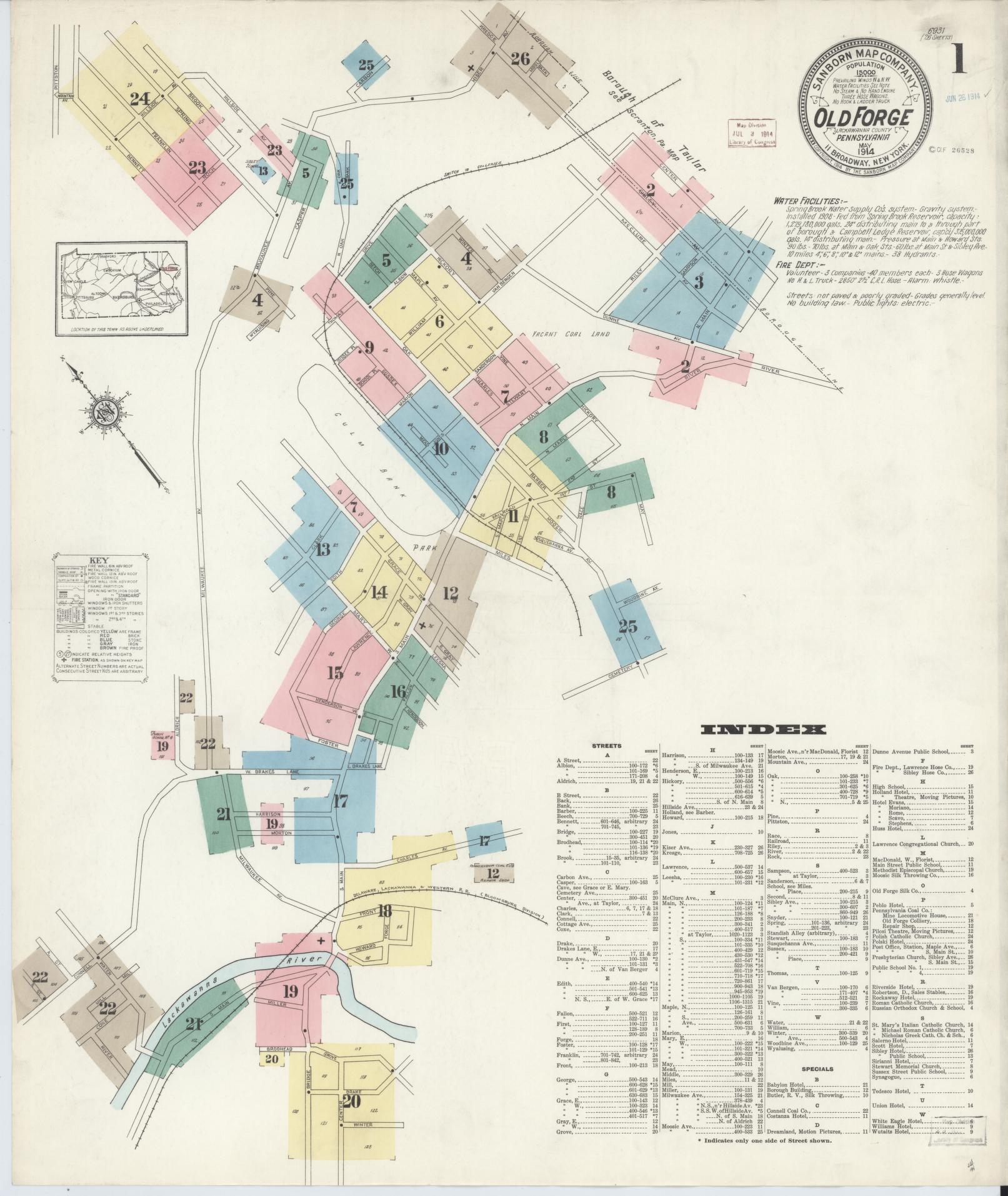 Sanborn Fire Insurance Map from Old Forge, Lackawanna County, Pennsylvania (1914), Sheet #0001 - Complete Map Set gallery image, historic Sanborn map, vintage wall art, Pennsylvania Pennsylvania