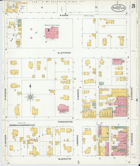 Sanborn Fire Insurance Map from Rushville, Schuyler County, Illinois (1900), Sheet #0003 - Historic Sanborn Fire Insurance Map Print, vintage old map wall art, antique decor, genealogy gift, Illinois Illinois map