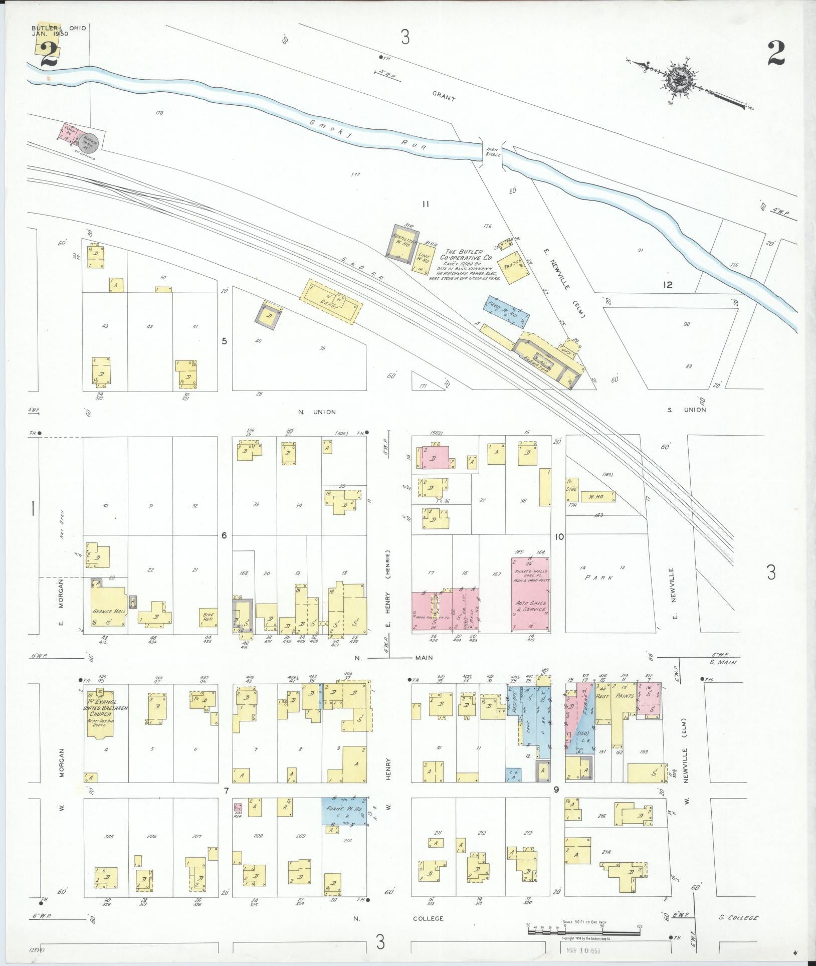 Sanborn Fire Insurance Map from Butler, Richland County, Ohio (1950), Sheet #0002 - Historic Sanborn Fire Insurance Map Print, vintage old map wall art, antique decor, genealogy gift, Ohio Ohio map