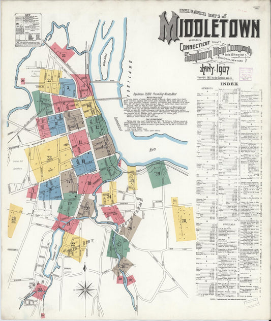 Sanborn Fire Insurance Map from Middletown, Middlesex County, Connecticut. (1907) – Historic Sanborn Fire Insurance Map Print