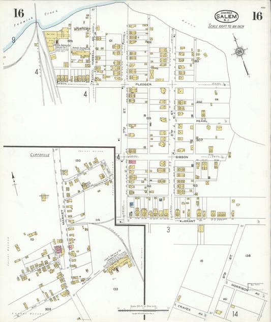 Sanborn Fire Insurance Map from Salem, Salem County, New Jersey (1923), Sheet #0016 - Historic Sanborn Fire Insurance Map Print, vintage old map wall art, antique decor, genealogy gift, New Jersey New Jersey map