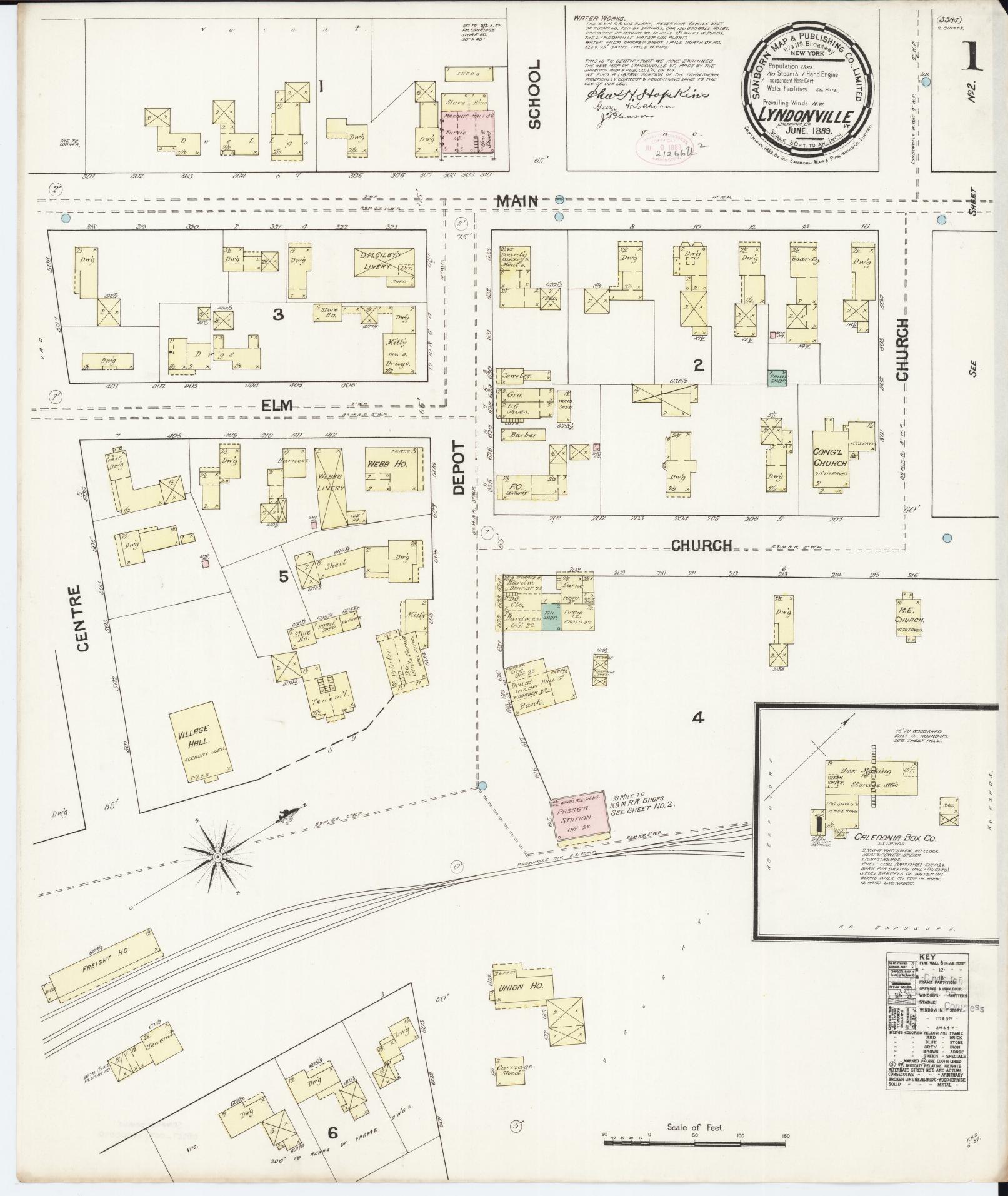 Sanborn Fire Insurance Map from Lyndonville, Caledonia County, Vermont. (1889) – Historic Sanborn Fire Insurance Map Print