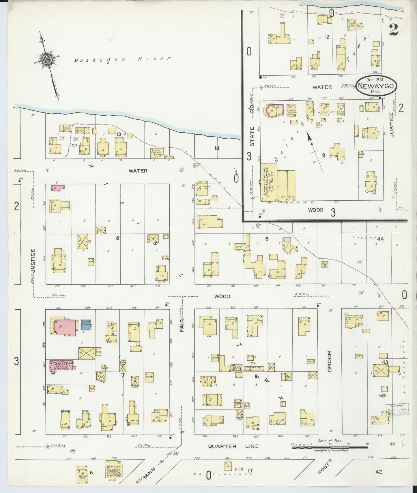 Sanborn Fire Insurance Map from Newaygo, Newaygo County, Michigan (1921), Sheet #0002 - Complete Map Set gallery image, historic Sanborn map, vintage wall art, Michigan Michigan