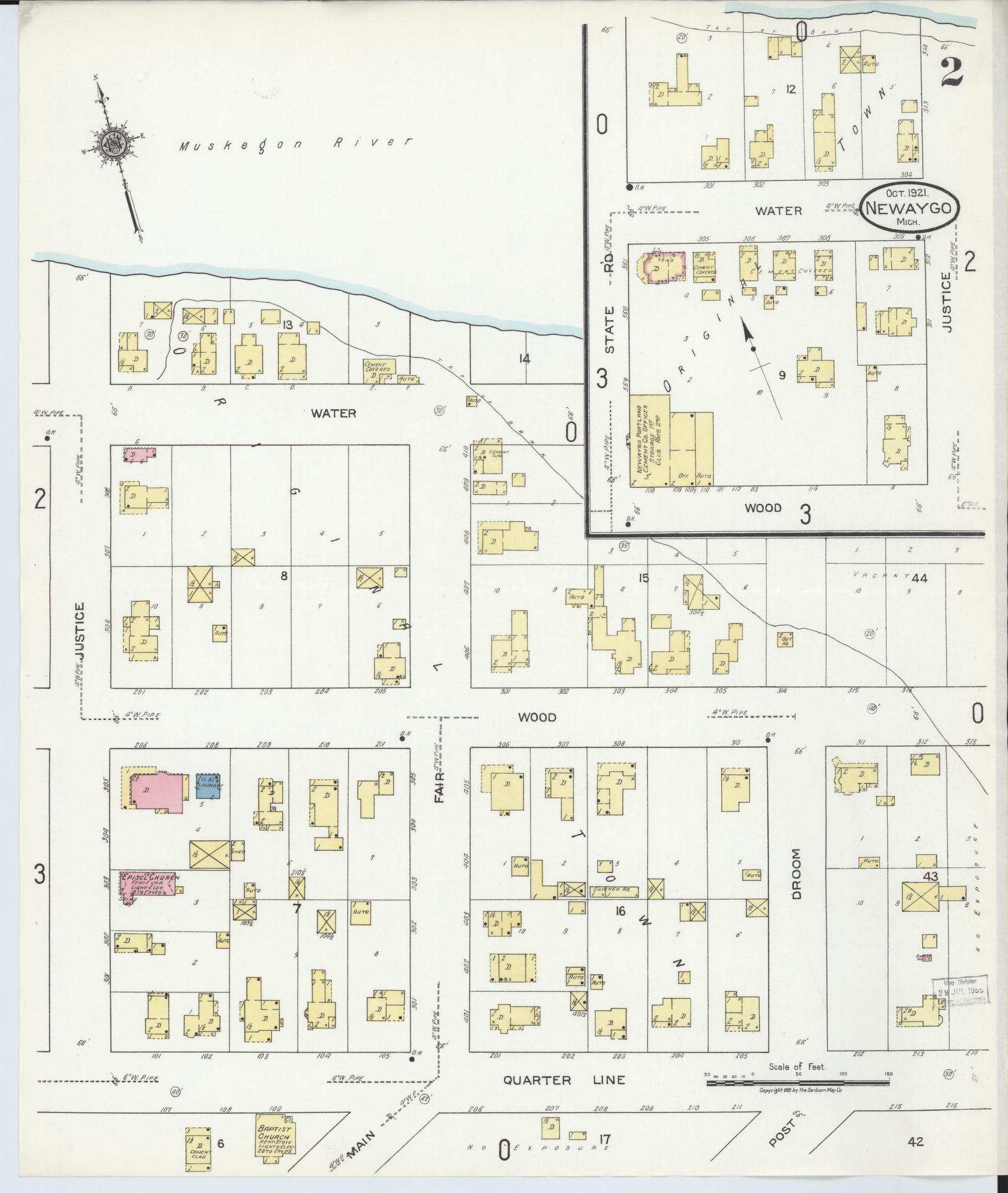 Sanborn Fire Insurance Map from Newaygo, Newaygo County, Michigan (1921), Sheet #0002 - Complete Map Set gallery image, historic Sanborn map, vintage wall art, Michigan Michigan