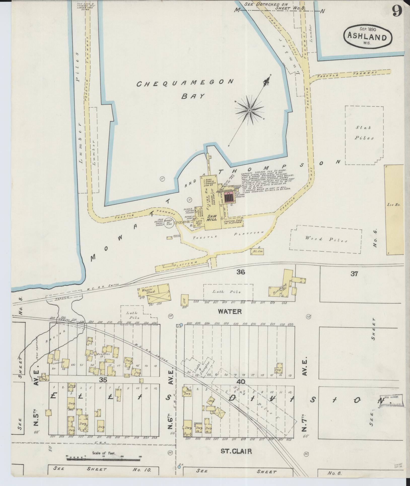 Sanborn Fire Insurance Map from Ashland, Ashland County, Wisconsin (1890), Sheet #0009 - Complete Map Set gallery image, historic Sanborn map, vintage wall art, Wisconsin Wisconsin