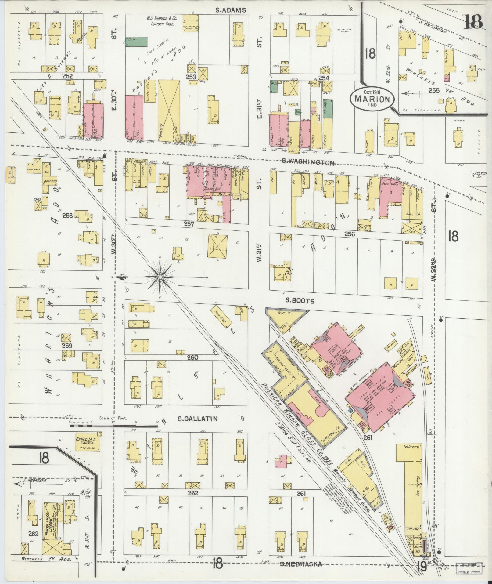 Sanborn Fire Insurance Map from Marion, Grant County, Indiana (1901), Sheet #0018 - Historic Sanborn Fire Insurance Map Print, vintage old map wall art, antique decor, genealogy gift, Indiana Indiana map