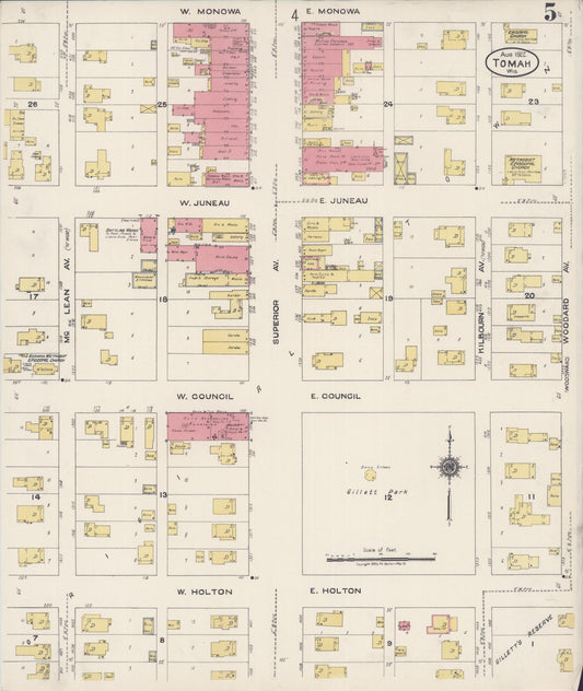 Sanborn Fire Insurance Map from Tomah, Monroe County, Wisconsin (1922), Sheet #0005 - Historic Sanborn Fire Insurance Map Print, vintage old map wall art, antique decor, genealogy gift, Wisconsin Wisconsin map